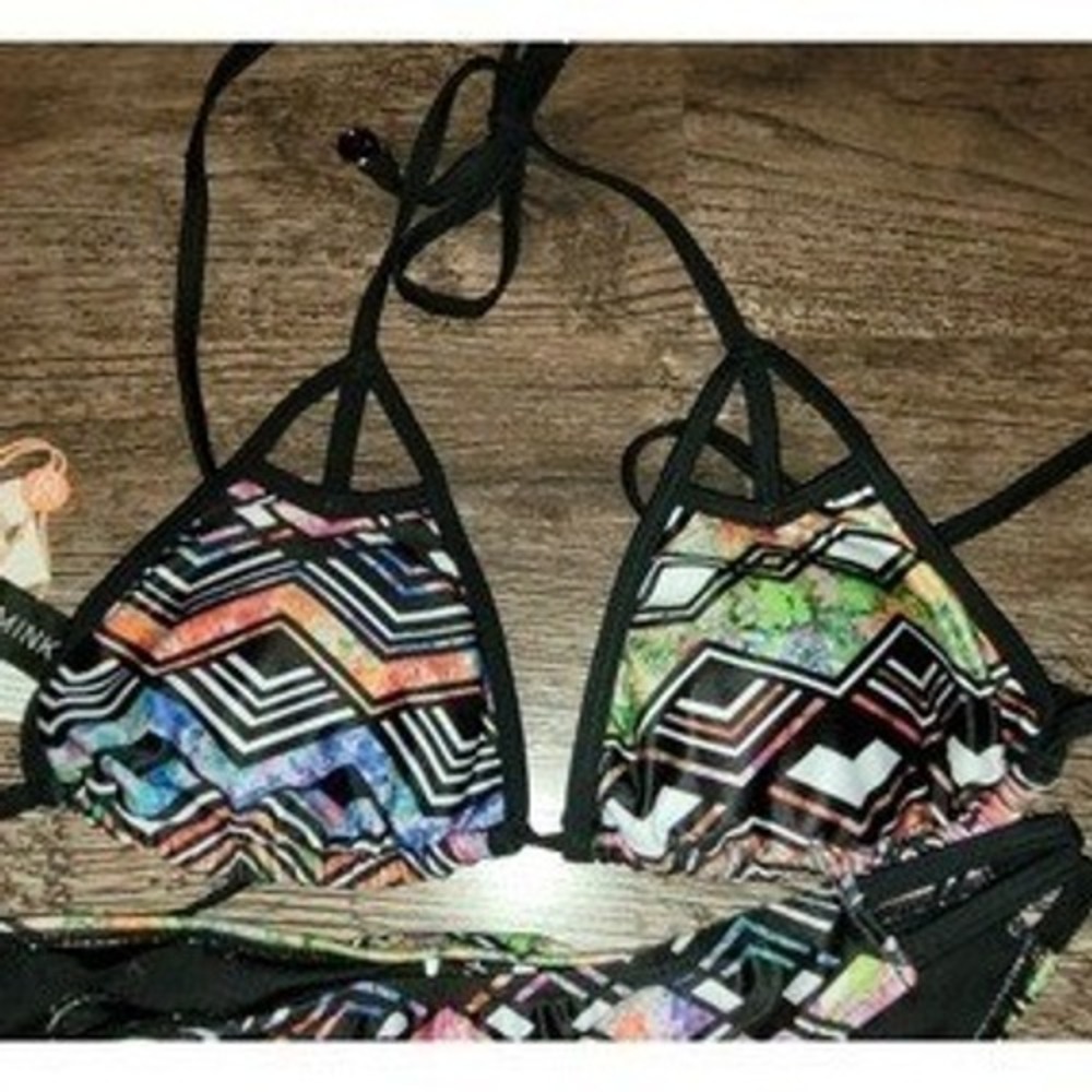 MINKPINK Multicolor Geometric Print Bikini Set Swimsuit Beachwear - Picture 2 of 4